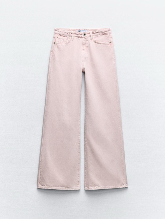 Zara Denim - Zara| Pale Pink Wide-Leg Regular Rise Denim Jeans Sz 6